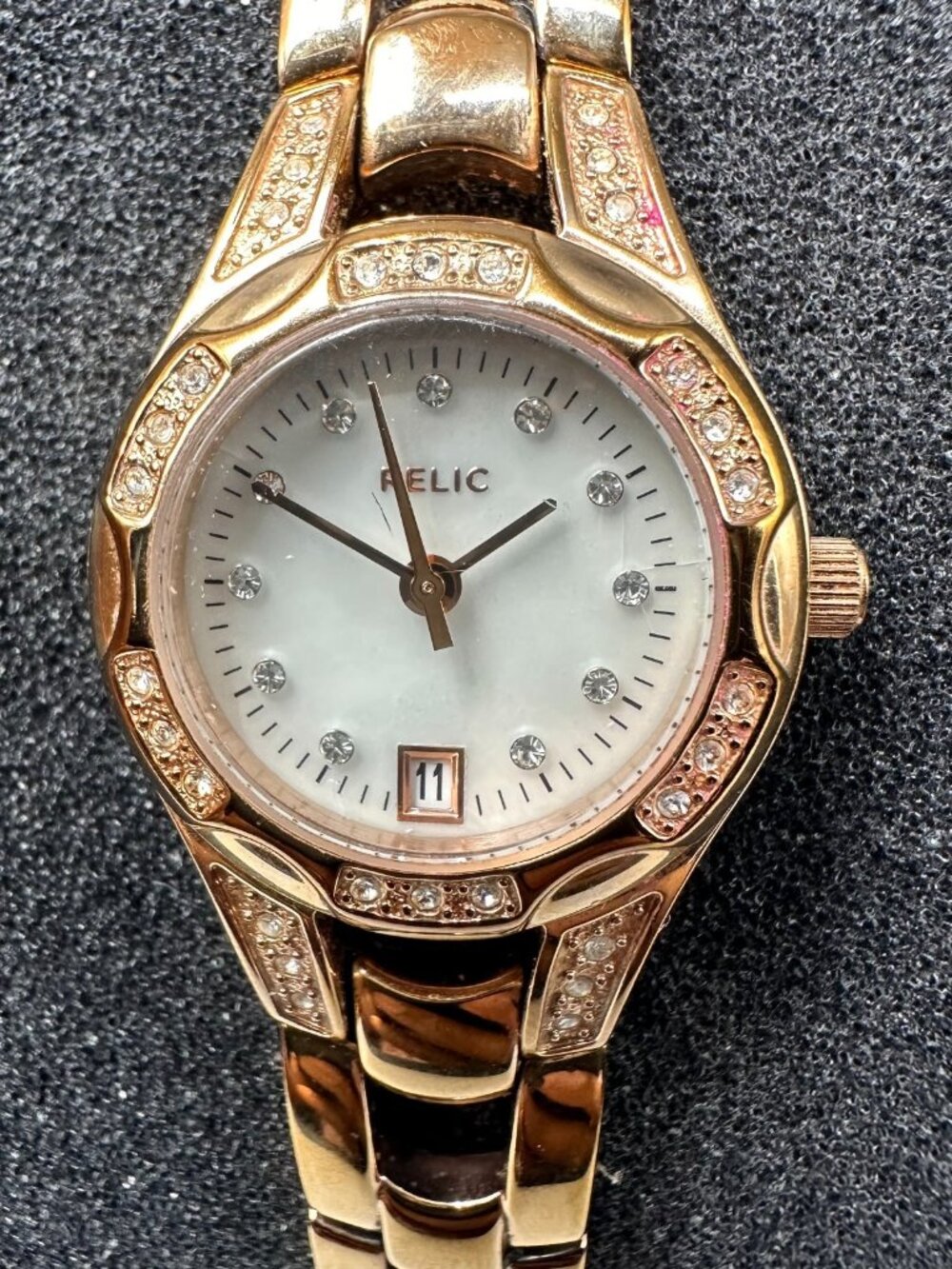 Relic Watch Women Rose Gold Tone Date Window White Dial New Battery 6.5"